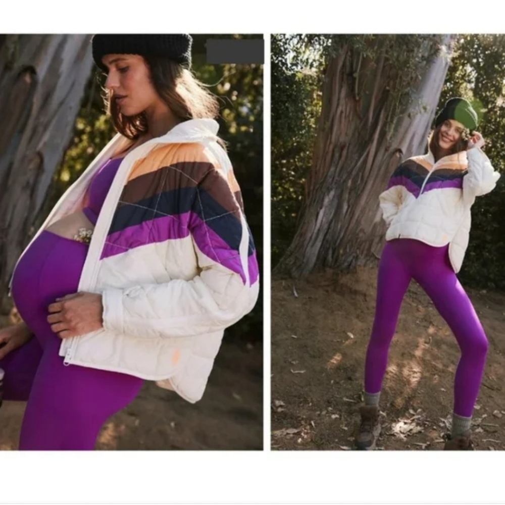 NWT FP Movement x Hatch Printed Puffer‎ Jacket Ivory Chevron Combo Size Small
